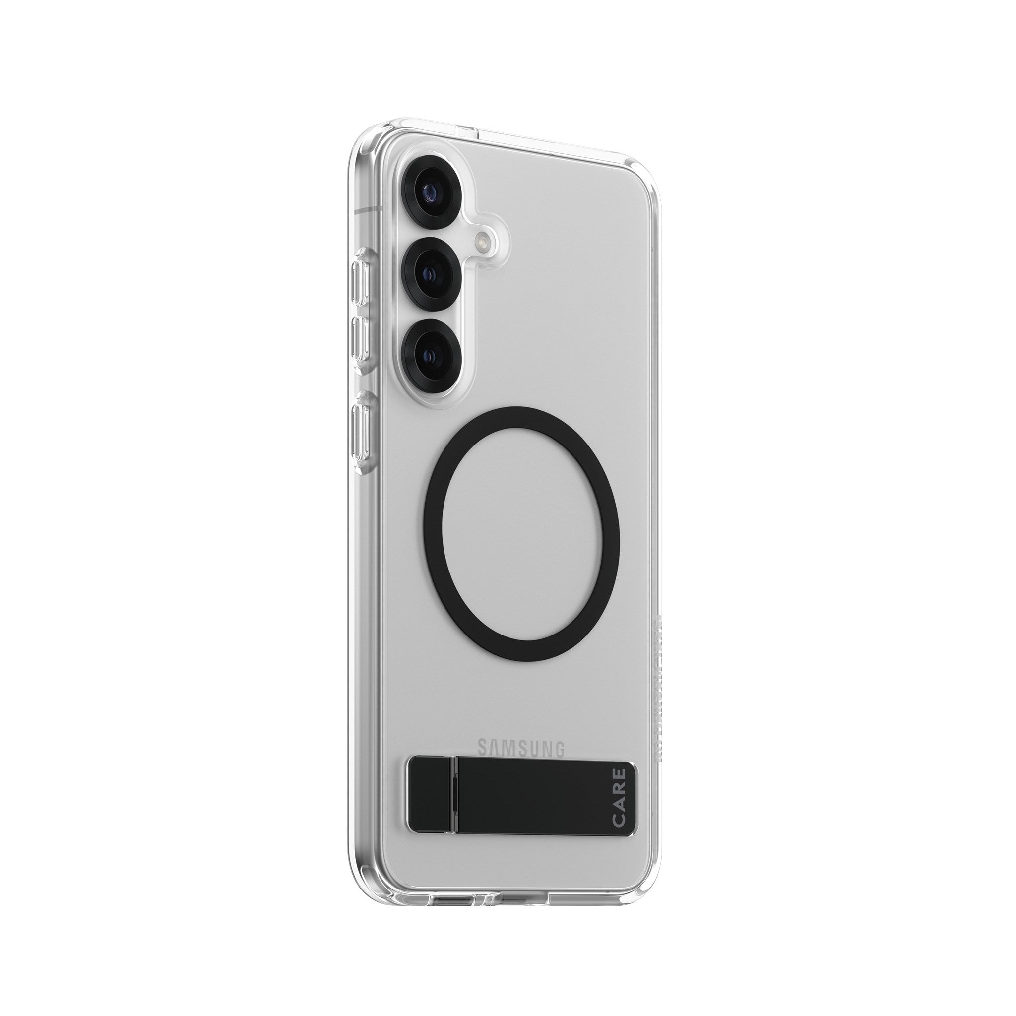 CARE by PanzerGlass® Feature Case Transparent m. Schwarz Kickstand & Qi Compatible Samsung Galaxy S25+
